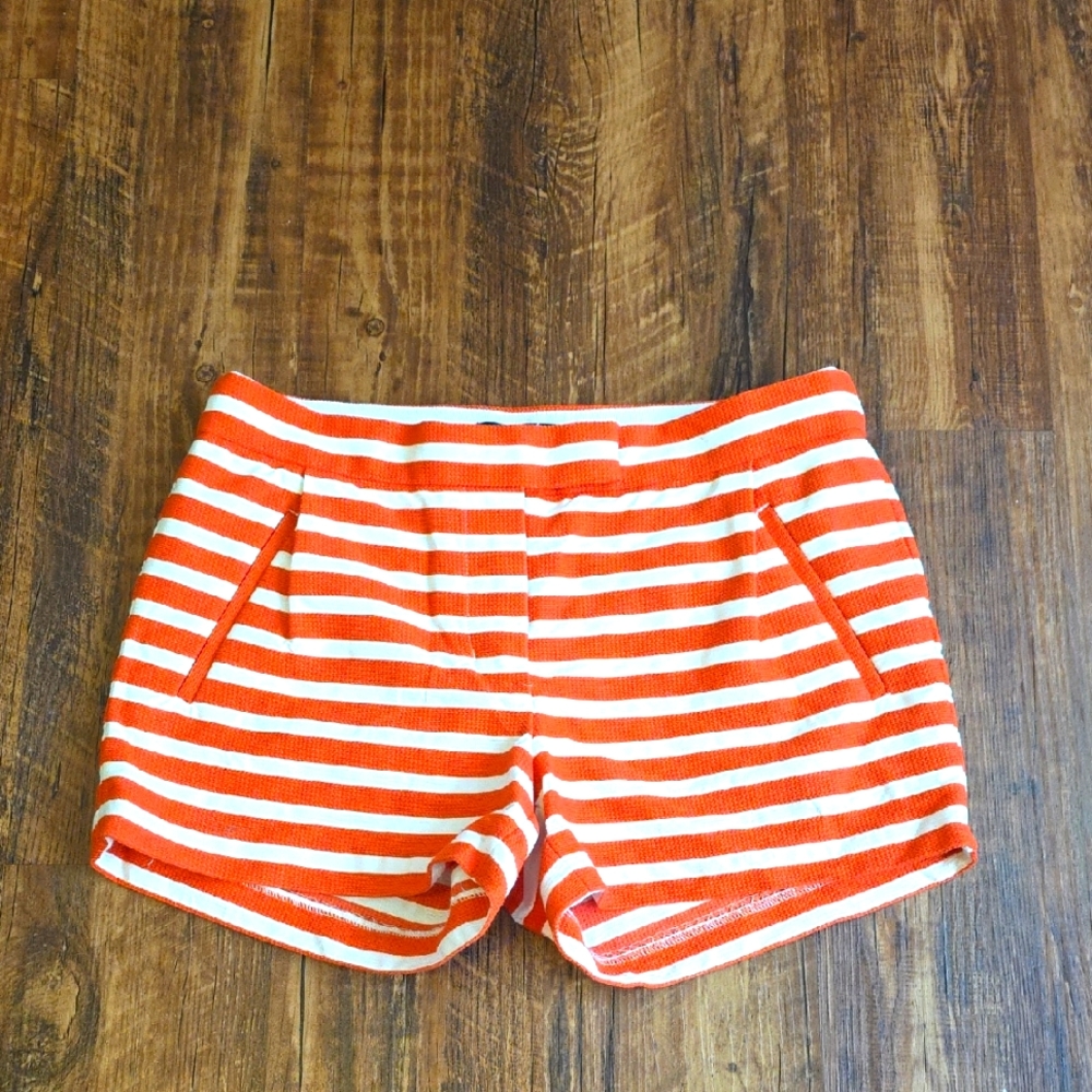 J. Crew High Waist Orange and White Striped Shorts